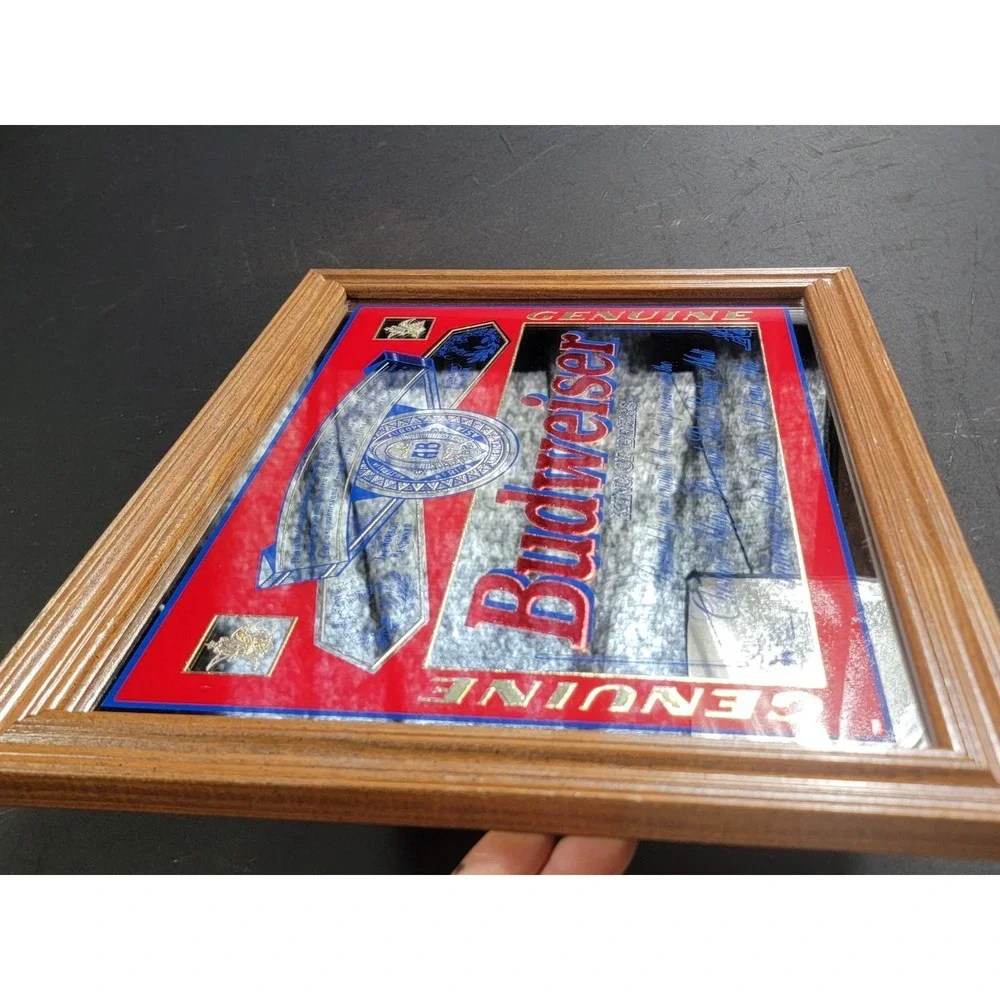 Vintage 1994 Budweiser Beer Anheuser Busch Mirror Sign Wood Frame Bar Sign